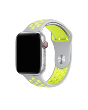 Silver and neon yellow sport smartwatch band with ventilation holes for active wear