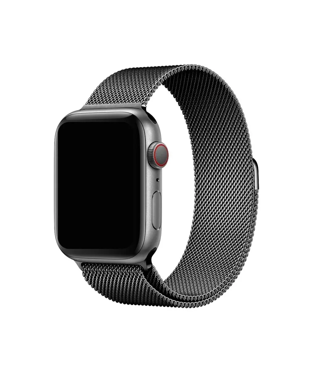 Space grey smartwatch with metal mesh band loop strap
