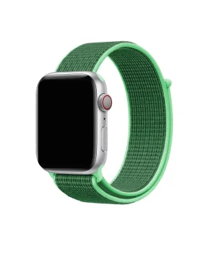 Green nylon sport loop band for Apple Watch with silver case
