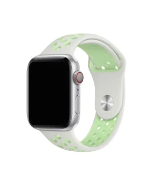 Apple Watch sport band in white and spruce green with ventilation holes