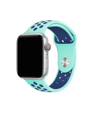 Turquoise and navy sport band for Apple Watch with perforated design