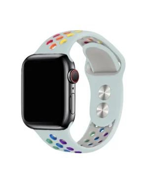 Apple Watch sport band turquoise with rainbow pride holes design