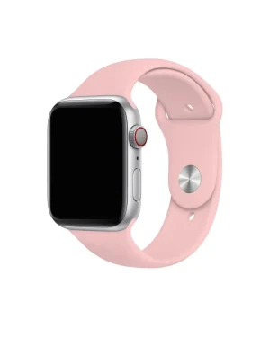 Silver smartwatch with vintage rose pink sport band and red crown