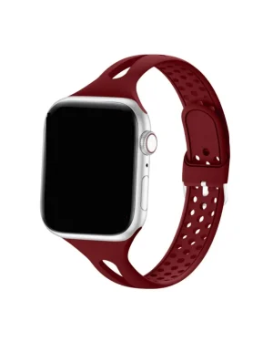Slim silicone wine red sport band for smartwatch with perforated design