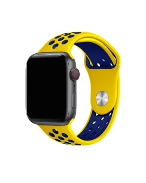 Yellow and midnight blue perforated sport band for smartwatch with ventilation holes