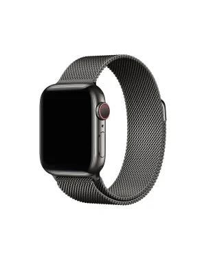 Black stainless steel smartwatch with graphite Milanese loop mesh band