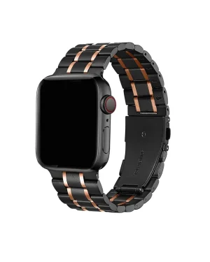 Black stainless steel Apple Watch band with rose gold accents
