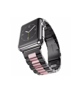 Stainless steel smartwatch with black and rose gold link band