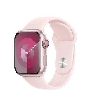 Pink sport smartwatch with light pink band and digital display watch face