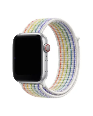 Apple Watch silver aluminum rainbow Pride Sport Loop band woven nylon