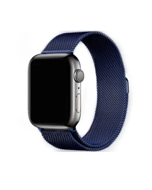Midnight blue Milanese loop mesh band smartwatch strap with stainless steel case
