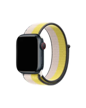 Apple Watch with yellow and cream striped nylon sport loop band