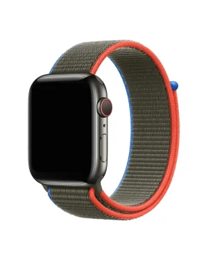 Apple Watch Sport Loop band olive gray with red blue nylon strap