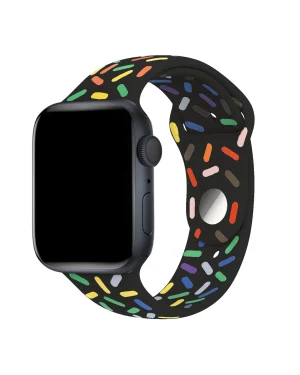 Black sport band for Apple Watch with multicolor pride pattern design