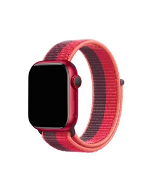 Red smartwatch with dark cherry sport loop fabric band