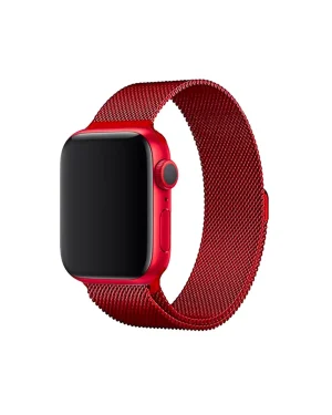 Red aluminum smartwatch with matching red Milanese loop mesh band