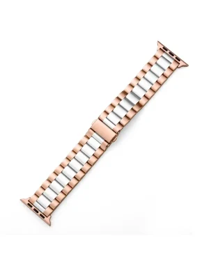 Rose gold and white stainless steel smartwatch band with metal links