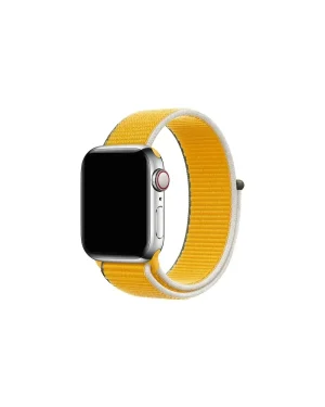 Apple Watch with yellow sport loop band and silver stainless steel case
