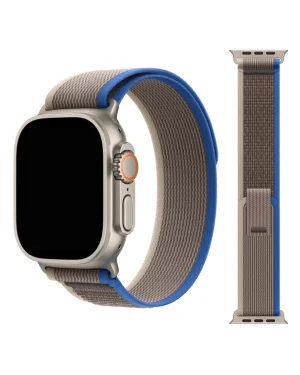 Apple Watch Trail Loop band blue grey nylon fabric magnetic closure connector