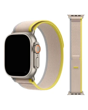 Apple Watch yellow beige trial loop band with titanium case connector