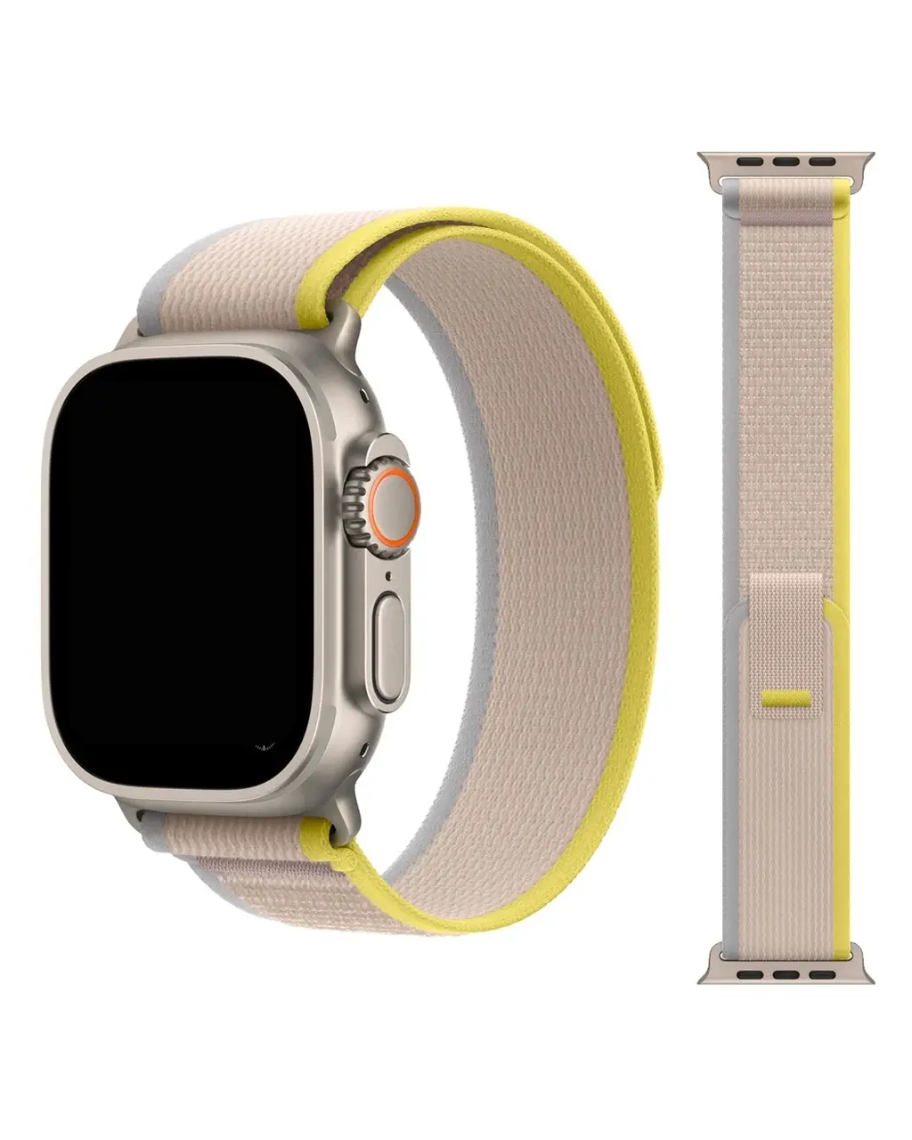 Apple Watch yellow beige trial loop band with titanium case connector