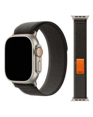 Black grey nylon loop band for Apple Watch with orange accent