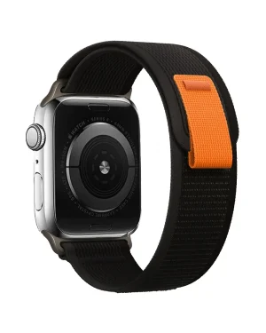 Apple Watch Series 4 with black and orange nylon loop band
